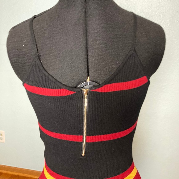 M Windsor Stripe Black Red Sweater bodycon midi fitted pencil dress Sleeveless - Picture 2 of 9